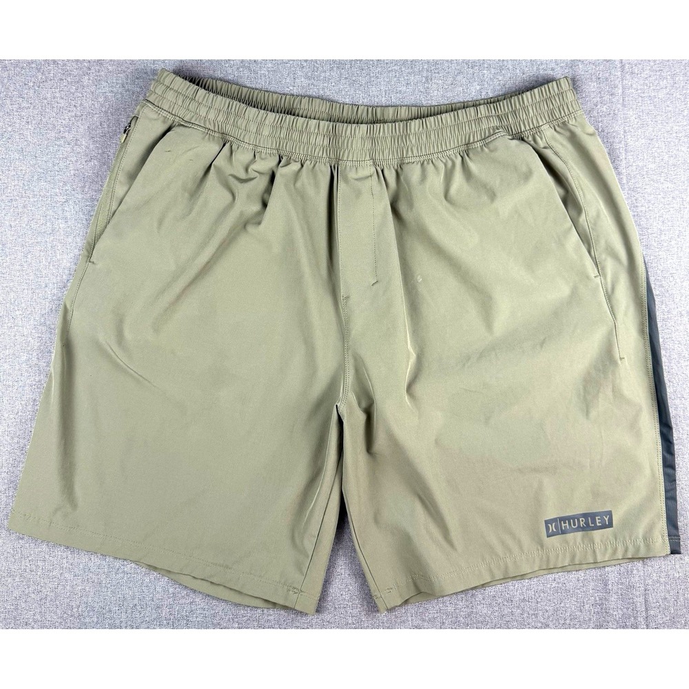 Hurley Mens XXL Performance Shorts Olive Green Stretch Athletic Zip Pockets